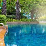 luxury swimming pool with the garden