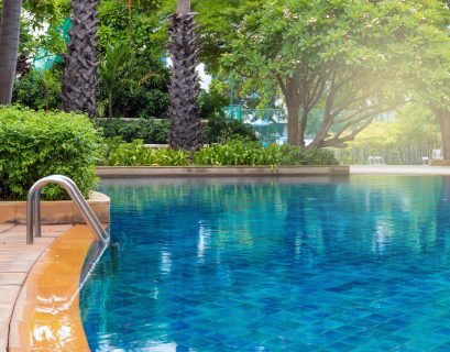 luxury swimming pool with the garden