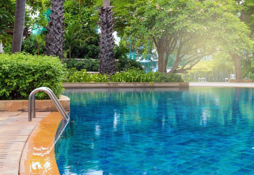 luxury swimming pool with the garden