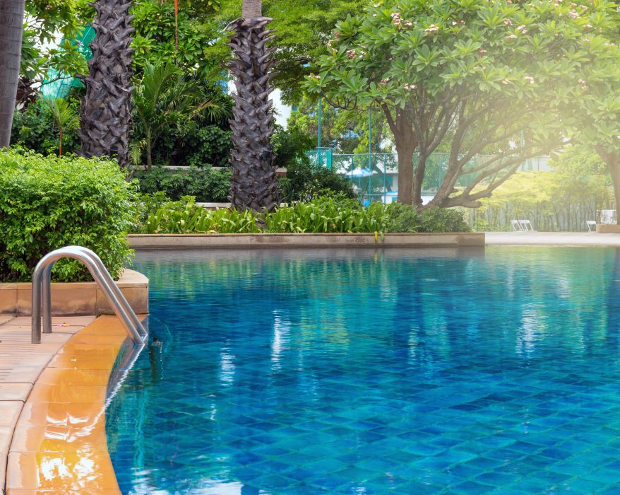 luxury swimming pool with the garden